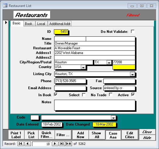 Restaurant Form